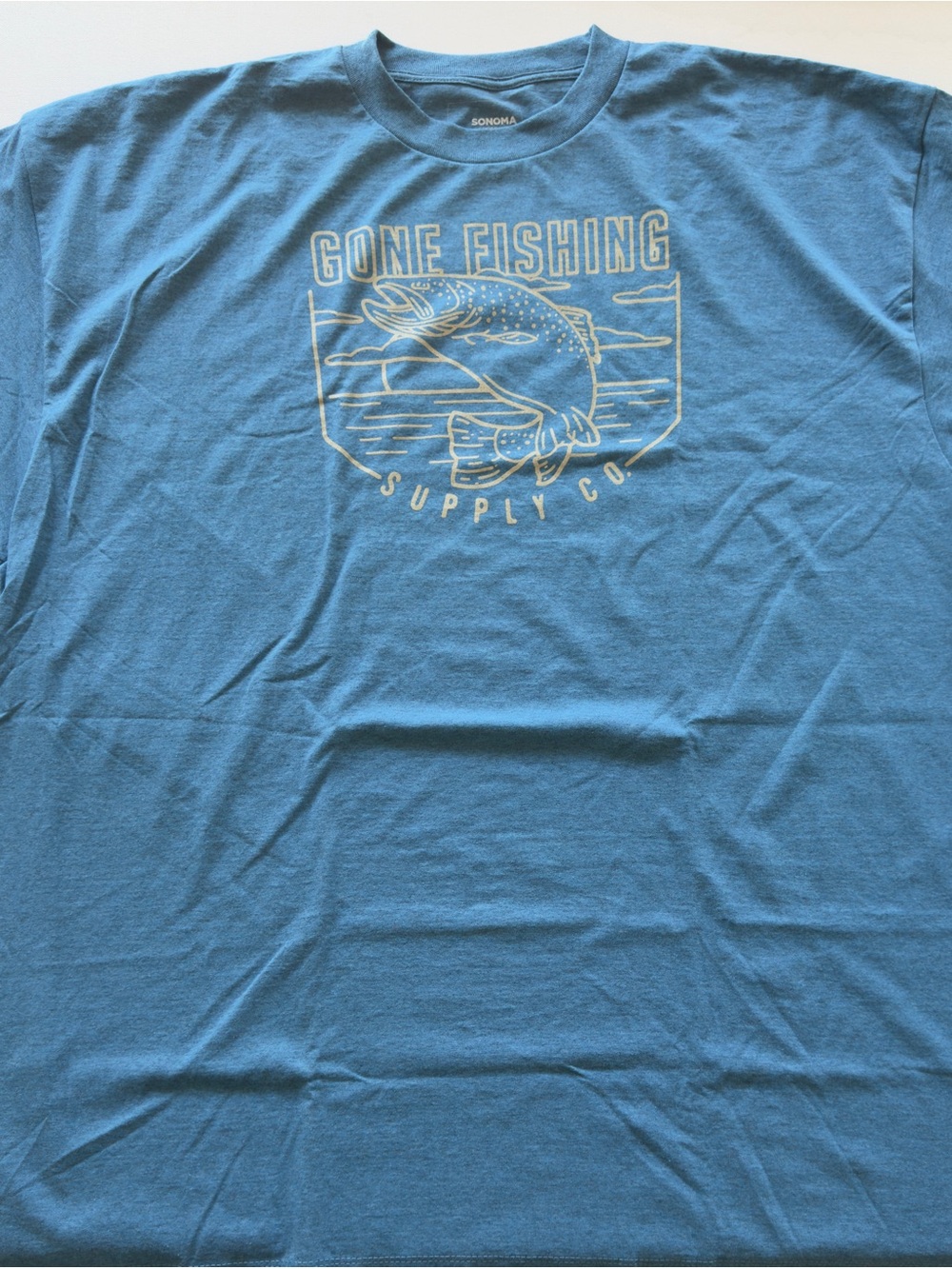 NWOT Men's Sonoma Gone Fishing Graphic Tee Light Blue Size 4XB Big & Tall (KB9)